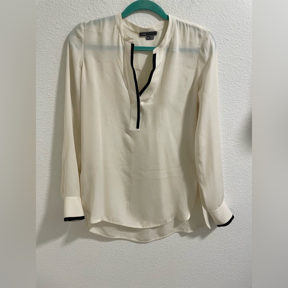 Vince Cream Blouse with Black Trim